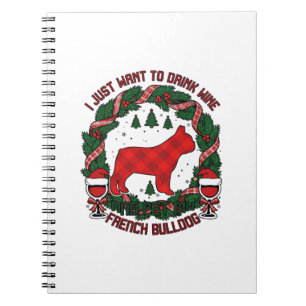 Drink Wijn Franse Bulldog Hond Rood Geruit Kerstmi Notitieboek