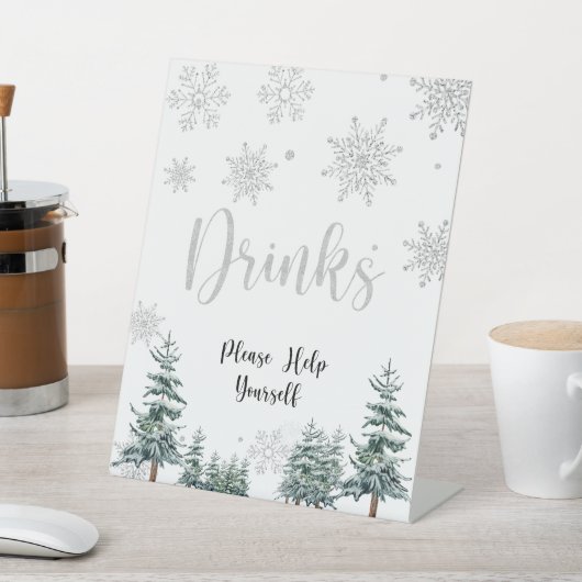 Drink, zilveren baby shower, winterbord reclamebord met voetstuk (Insitu)