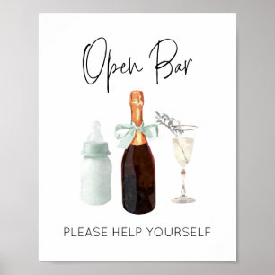 Drinken Bar Sign voor Baby shower Green Sip & See Poster
