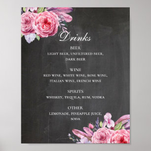 Drinken bar voor Chalkboard bruiloft. Bloemen en v Poster