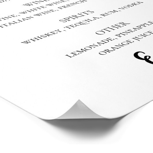 Drinken bar voor zwarte en witte-scriptbruiloft poster (Hoek)