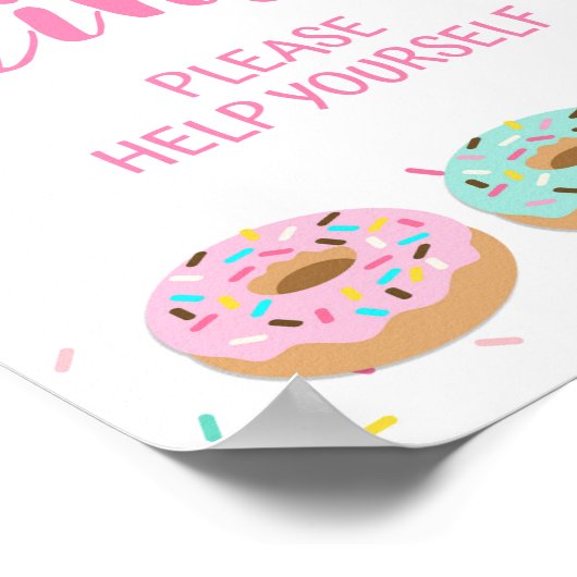 Drinken Help uzelf met roze Donut Shower-teken Poster (Hoek)