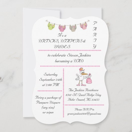 Drinken, luiers & dudes - Uitnodiging (Voorkant)