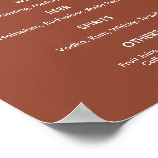 Drinken Menu Bruiloft Bruin Wit Poster (Hoek)