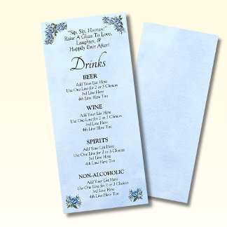 Drinken Menu Kaart - Blue Peony Wedding Set