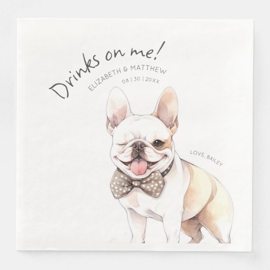 Drinken op de Franse Bulldog Waterverf Fun Dog Servet (Voorkant)