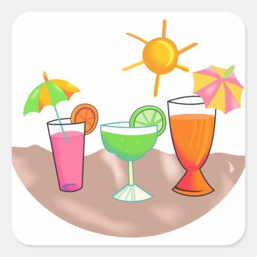 Drinken op het strand vierkante sticker (Voorkant)