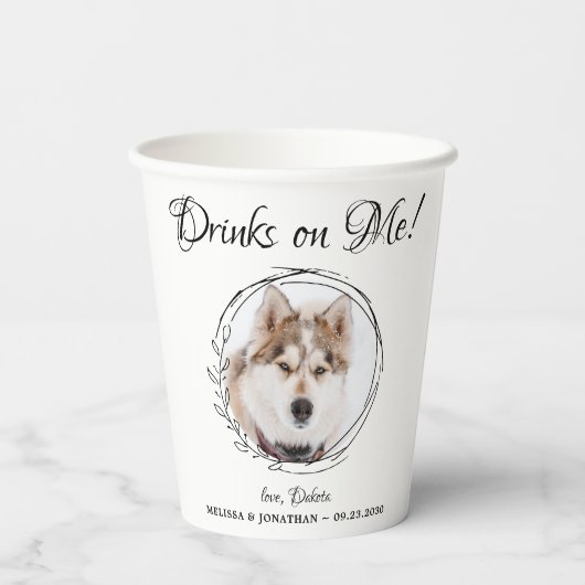 Drinken op me Elegant Pet Photo Dog Wedding Papieren Bekers (Achterkant)