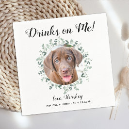 Drinken op me Open Bar Pet Foto Greenery Wedding Servet