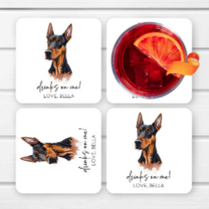 Drinken Op Mij! Dobermann Hond Huwelijk Vierkante Kartonnen Onderzetter