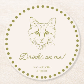 Drinken op mij! Kat Huwelijk Verloving Feest Onder Ronde Kartonnen Onderzetter