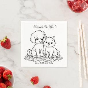 Drinken Op Ons Eenvoudige Tekening Cute Hond & Kat Servet