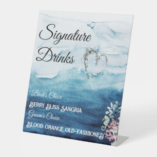 Drinken voor de Rustic Ocean Wedding Signature Reclamebord Met Voetstuk