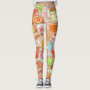 Drinken, zeevruchten, snacks, naadloos patroon leggings