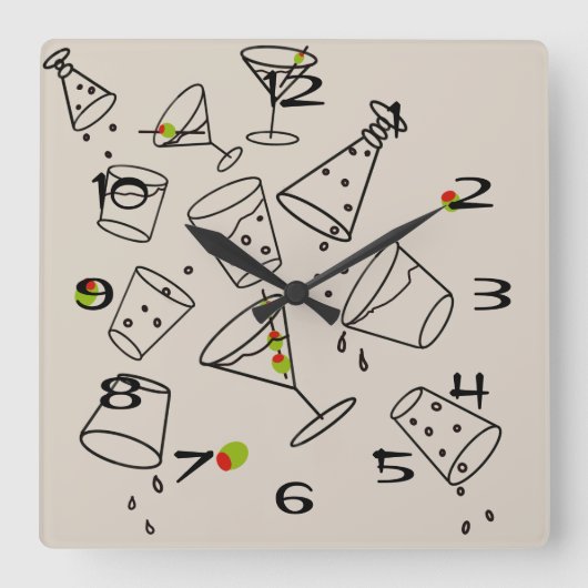 Drinks Acrylic Clock Vierkante Klok (Voorkant)