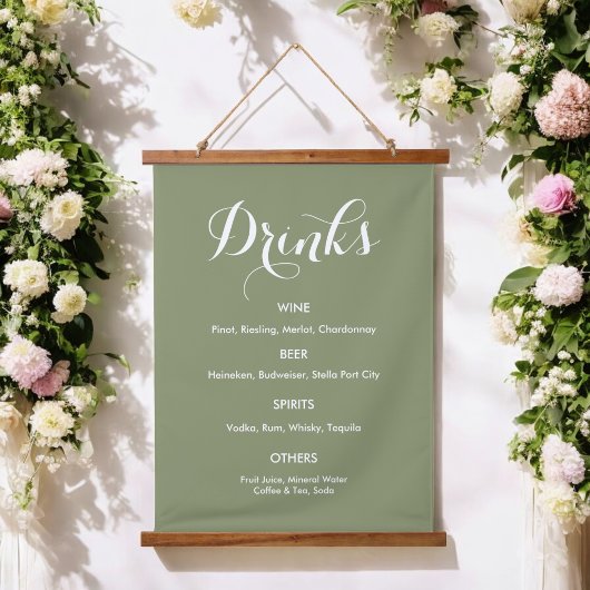 Drinks Menu Bruiloft Salie Groen Wit Hangend Wandkleed