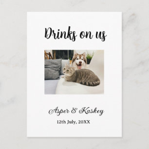 Drinks on us open bar huisdier foto bruidspaar dat briefkaart