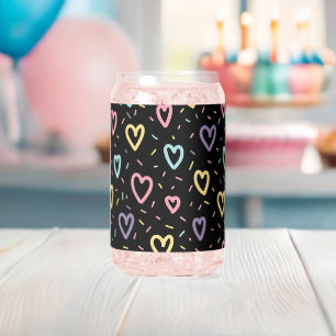 Drinkset Cute Zwart Kleurrijke Harten Blikvorm Glas
