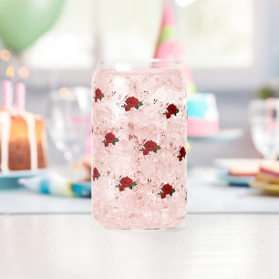 Drinkset Love Rode Roos Bloem Blikvorm Glas