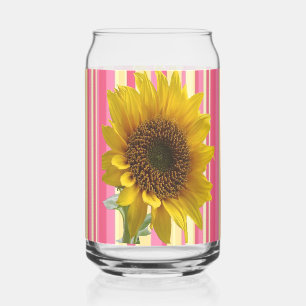 Drinkset Mooie Zonnebloem Roze Streep Blikvorm Glas