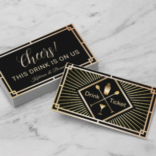 Drinkticket Goud Art Deco Gratis Drinkbon Visitekaartje