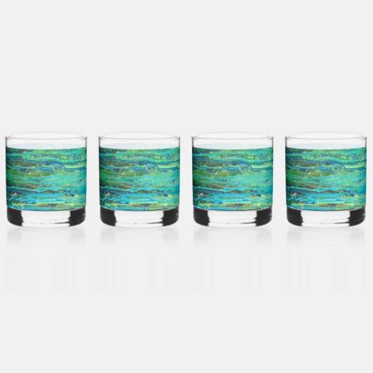 Drinkware Set van 4 met gedrukte kunst Whisky Glas (Voorkant)