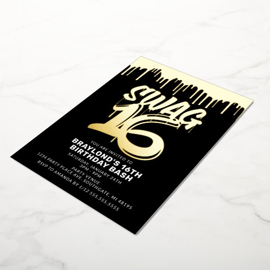 Drippin Swag 16 Birthday Folie Uitnodiging (Gedraaid)