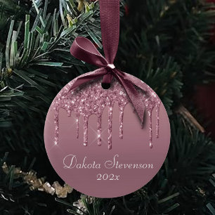 Dripping Girly Glitter Dusty Mauve roze monogram Keramisch Ornament