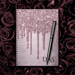 Dripping Girly Glitter   Dusty Mauve roze monogram Notitieboek