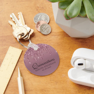 Dripping Girly Glitter   Mauve Pink Quinceanera Sleutelhanger