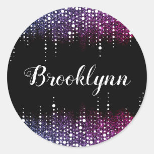 Dripping Glitter Regen Paarse Sequins Sparkle Blac Ronde Sticker