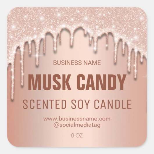 Dripping Glitter Roos Gold Soy Candle Labels (Voorkant)