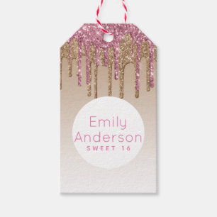 Dripping Glitter Sweet16 Roos Gold Pink 16de parti Cadeaulabel