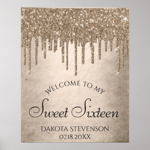 Dripping Gold Glitter   Champagne Sweet Sixteen Poster