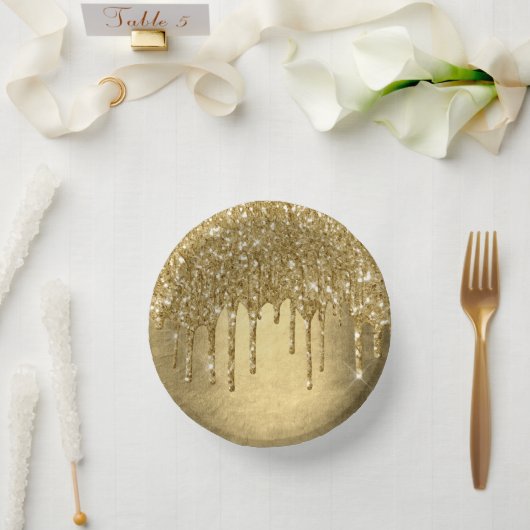 Dripping Gold Glitter | Luxe Faux Metallic Sparkle Papieren Kommen (Huwelijk)