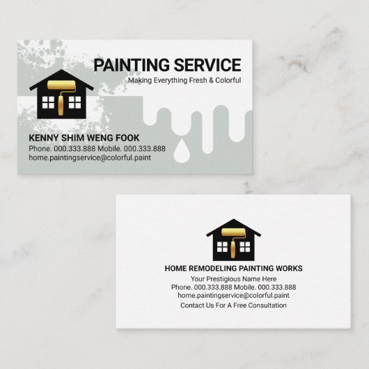 Dripping Grey Paint Home Reparaties Visitekaartje (Voorkant / Achterkant)