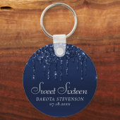 Dripping Ice Blue Glitter | Glam Sweet Sixteen Sleutelhanger (Achterkant)