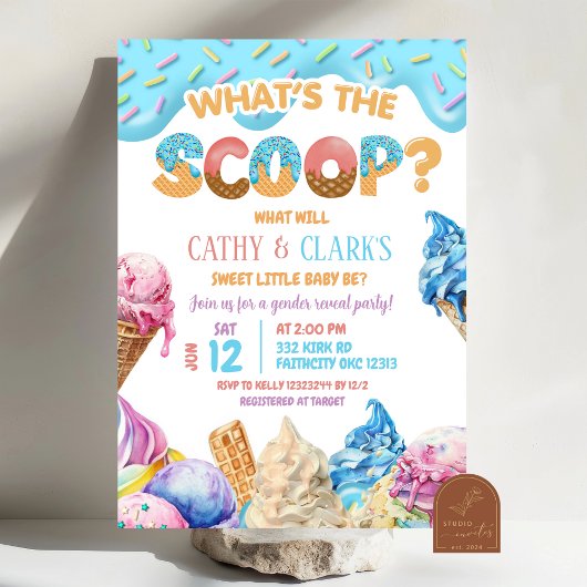 Dripping Ice Cream Wat is de Scoop Gender Reveal Kaart