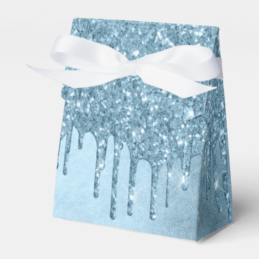 Dripping Ice Glitter | Blauw Faux Sparkle Metallic Bedankdoosjes (Voorkant Zijde)