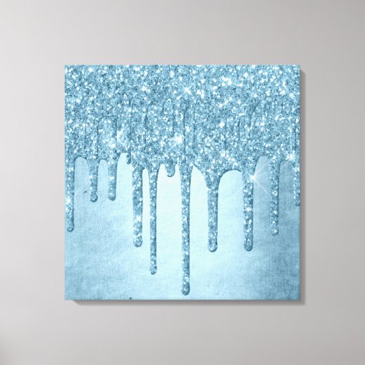 Dripping Ice Glitter | Blauw Faux Sparkle Metallic Canvas Afdruk (Voorkant)