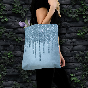 Dripping Ice Glitter Blauw Faux Sparkle Metallic Draagtas