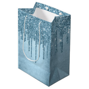 Dripping Ice Glitter Blauw Faux Sparkle Metallic Medium Cadeauzakje