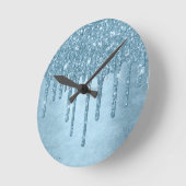 Dripping Ice Glitter | Blauw Faux Sparkle Metallic Ronde Klok (Hoek)