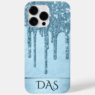 Dripping Ice Glitter   Blauw Faux Sparkle Monogram Case-Mate iPhone 14 Pro Max Hoesje