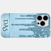 Dripping Ice Glitter | Blauw Faux Sparkle Monogram Case-Mate iPhone Case (Achterkant (horizontaal))