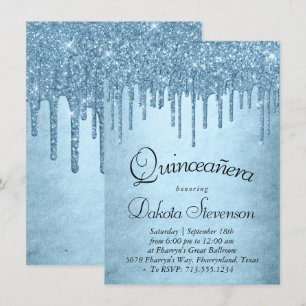 Dripping Ice Glitter   Blue Sparkle Quinceanera Kaart