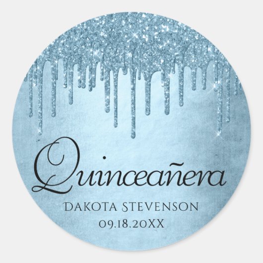 Dripping Ice Glitter | Blue Sparkle Quinceanera Ronde Sticker (Voorkant)