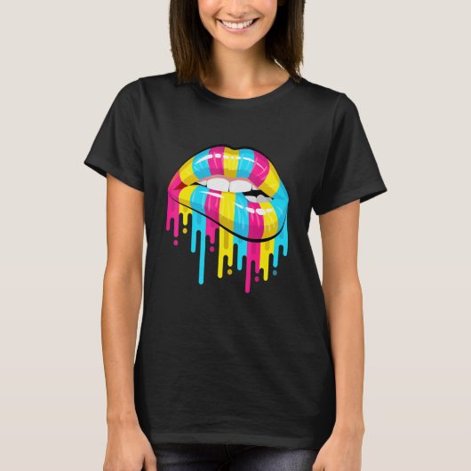 Dripping Lips Bijt Panseksueel Pan Pride Maand LGB T-shirt (Voorkant)