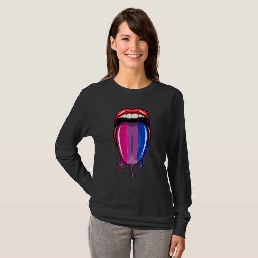 Dripping Lips Tongue Bisexual Pride Bisexuality Fl T-shirt (Voorkant volledig)