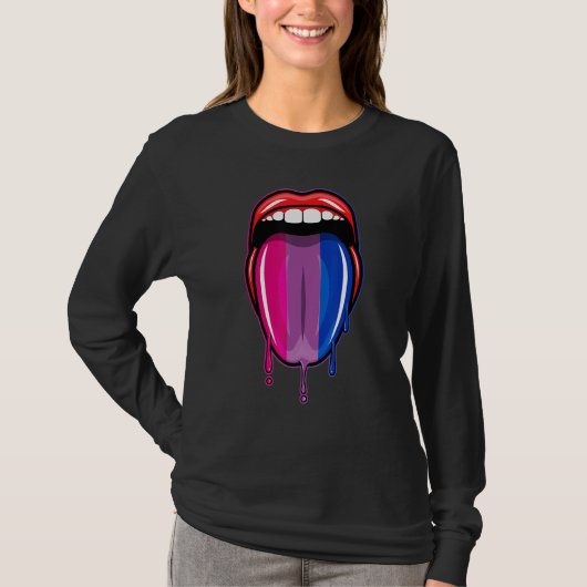 Dripping Lips Tongue Bisexual Pride Bisexuality Fl T-shirt (Voorkant)